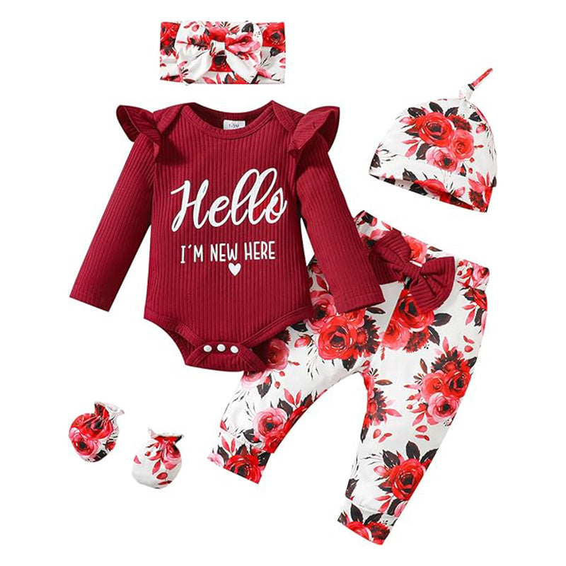 Newborn Baby Girl “Hello I’m New Here” Romper Set