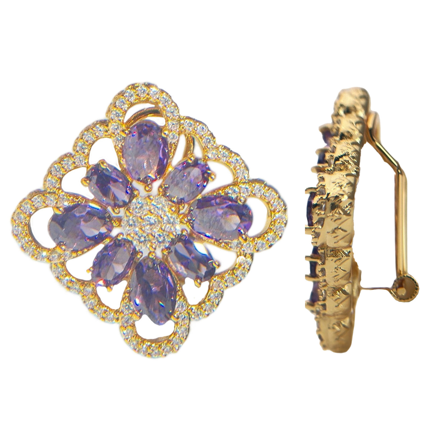 Lxalry 18K Gold-Plated Purple Floral Jewelry Set