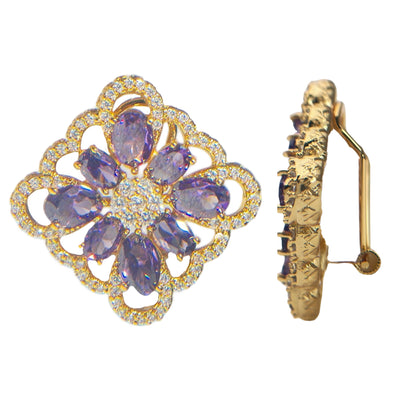 Lxalry 18K Gold-Plated Purple Floral Jewelry Set