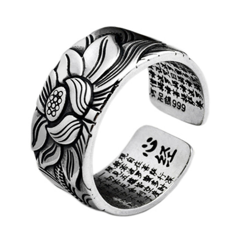 Vintage Silver-Plated Lotus Sutra Ring