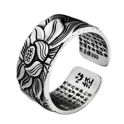 Vintage Silver-Plated Lotus Sutra Ring