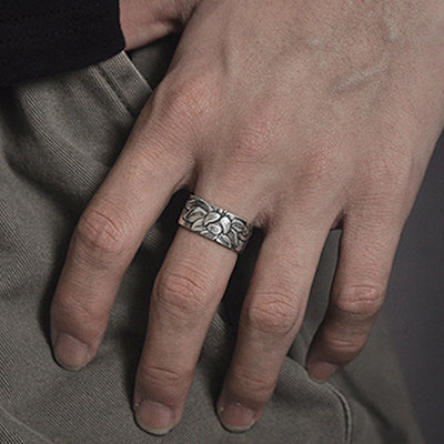 Vintage Silver-Plated Lotus Sutra Ring