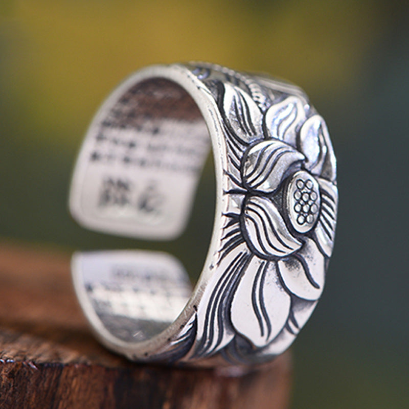 Vintage Silver-Plated Lotus Sutra Ring