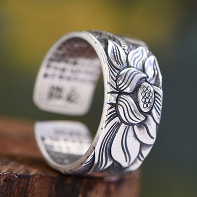 Vintage Silver-Plated Lotus Sutra Ring