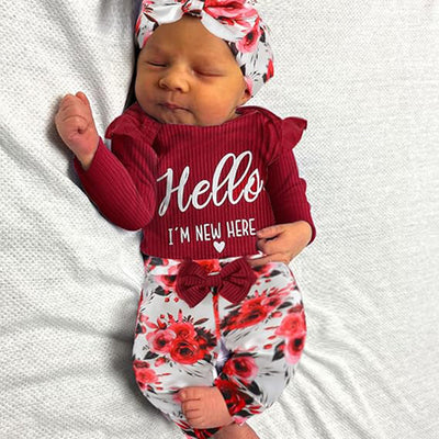 Newborn Baby Girl “Hello I’m New Here” Romper Set