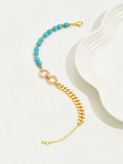Double Ring Turquoise Beaded Chain Bracelet