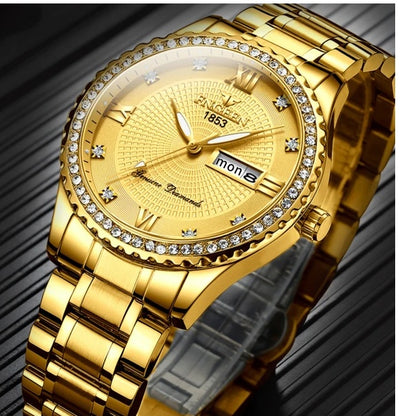 Men’s Waterproof Gold Stainless Steel Watch