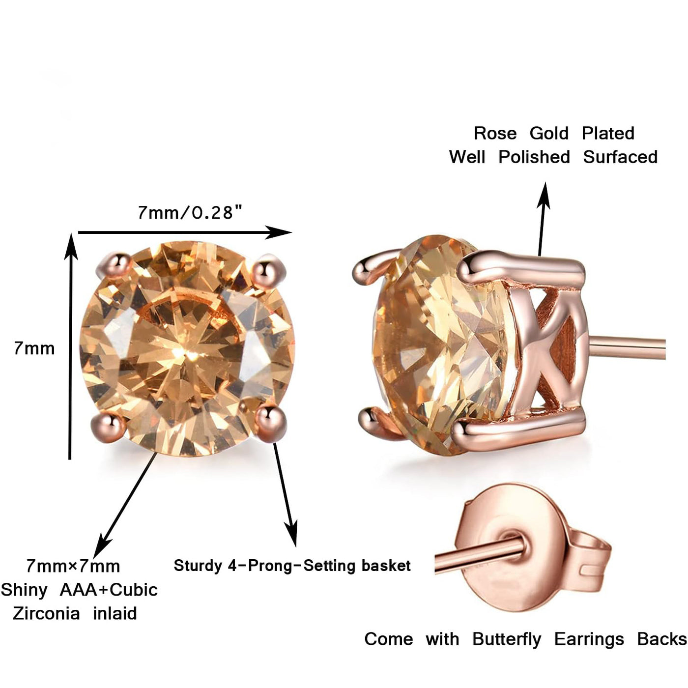 Rose Gold Citrine Stud Earrings
