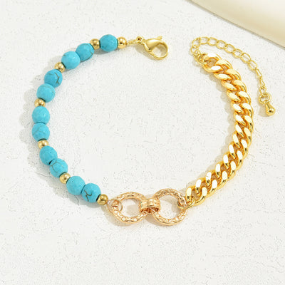 Double Ring Turquoise Beaded Chain Bracelet