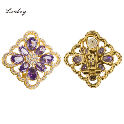 Lxalry 18K Gold-Plated Purple Floral Jewelry Set