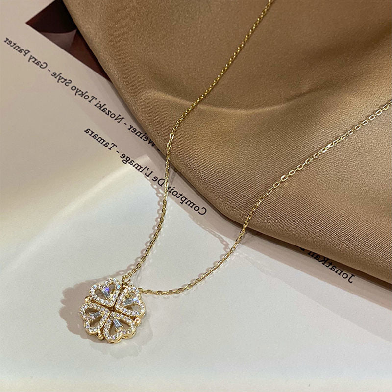 Retro Magnetic Four-Leaf Clover Heart Pendant Necklace