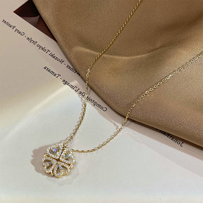 Retro Magnetic Four-Leaf Clover Heart Pendant Necklace