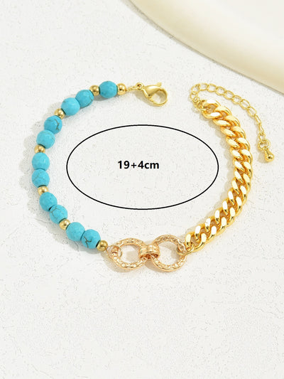 Double Ring Turquoise Beaded Chain Bracelet