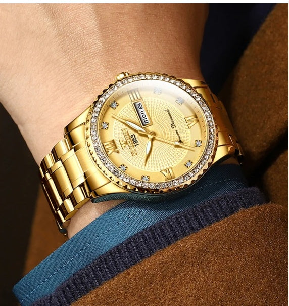 Men’s Waterproof Gold Stainless Steel Watch