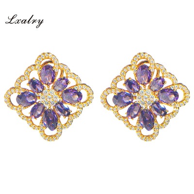 Lxalry 18K Gold-Plated Purple Floral Jewelry Set