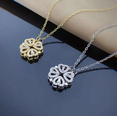 Retro Magnetic Four-Leaf Clover Heart Pendant Necklace