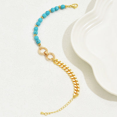 Double Ring Turquoise Beaded Chain Bracelet