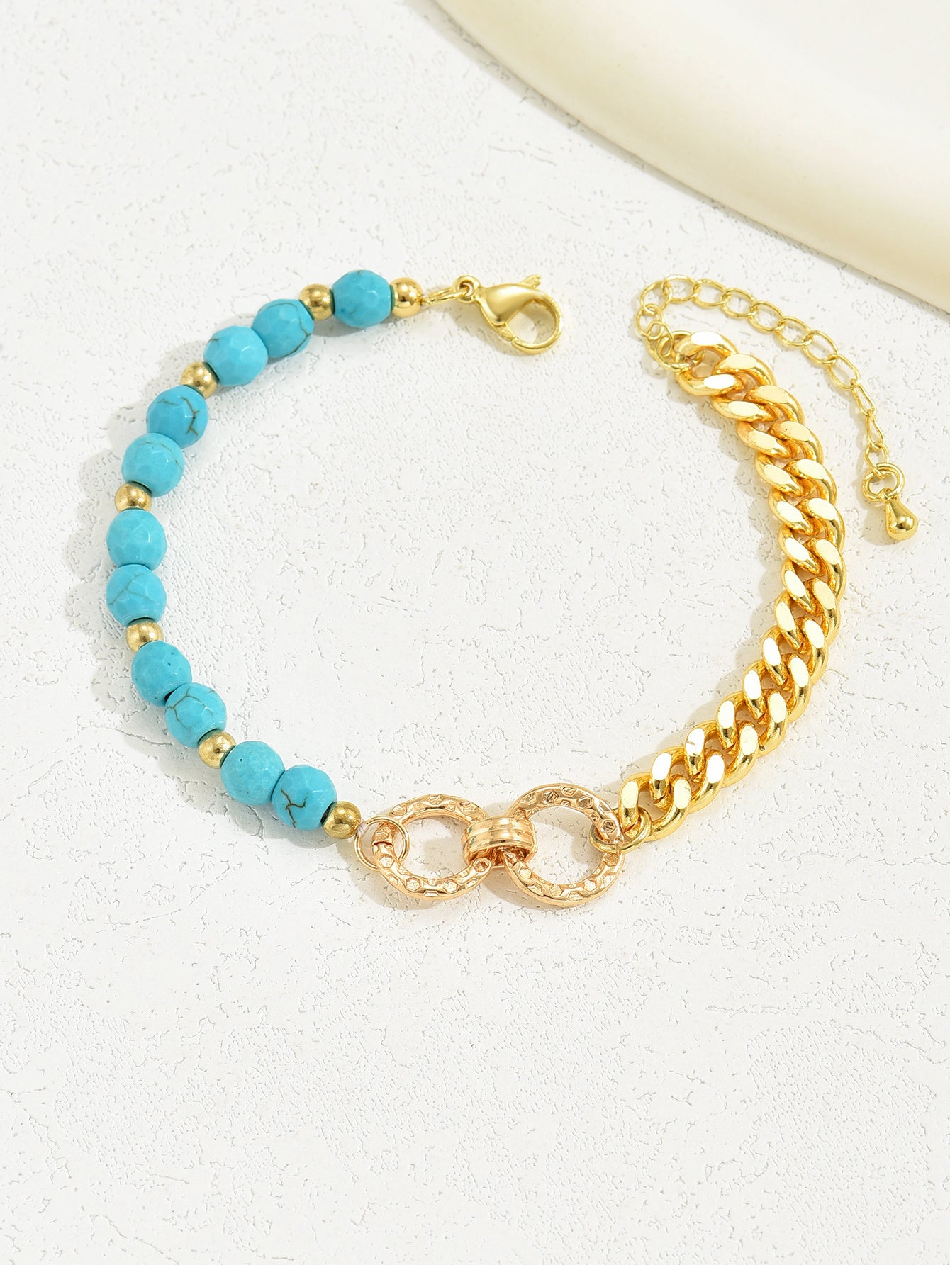 Double Ring Turquoise Beaded Chain Bracelet