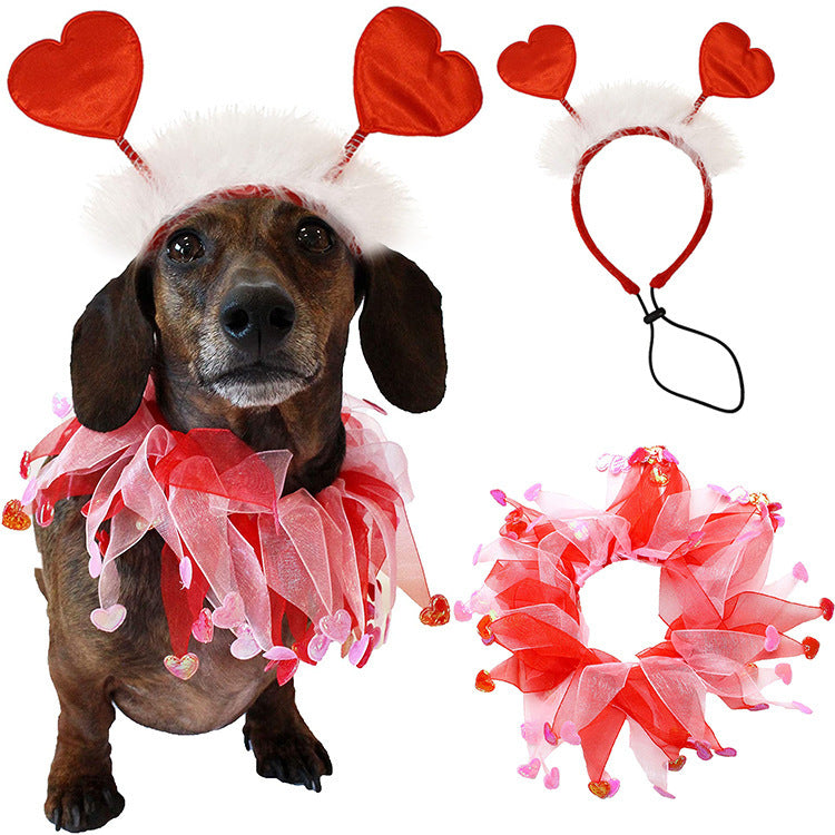 Valentine’s Day Pet Scarf & Hairband Set
